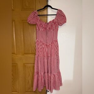 Fashion Nova Red Gingham Off-Shoulder Dress